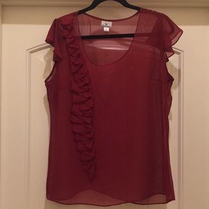 Left ruffle sheer layering top - (A-09)